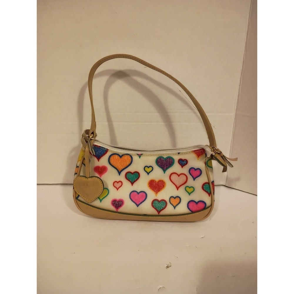 Vintage Y2K Multi Color Heart Print Small Shoulder Bag Baguette, Barbicore Y2K.